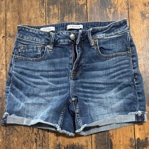 Vigoss Distressed Dark Blue Denim Roll-Cuff Shorts